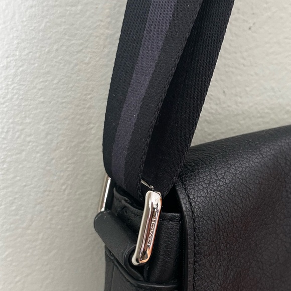 Coach Houston Map Bag black pebble leather messenger purse crossbody - Picture 6 of 16